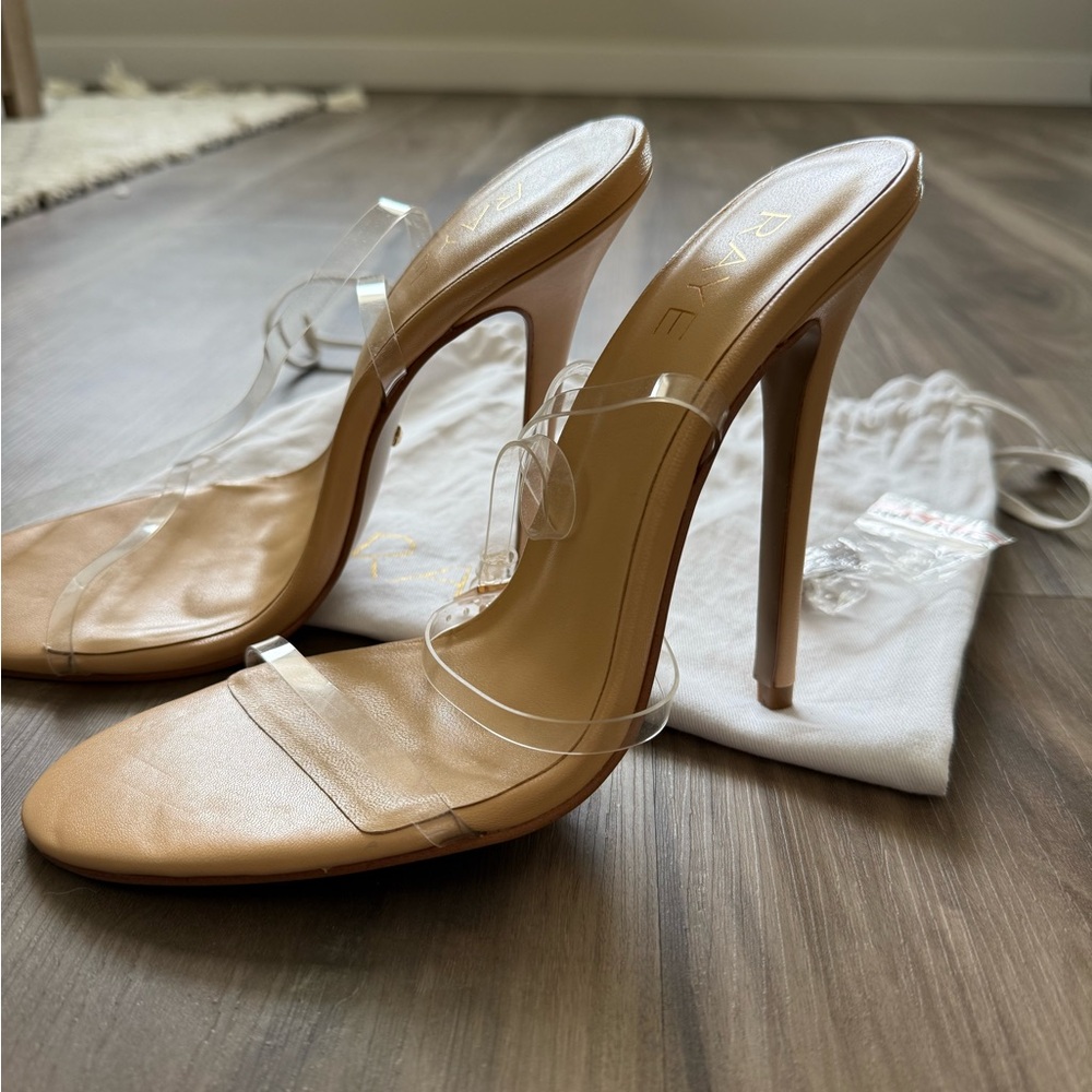 Raye Women's Bali Tan Heels with Clear Straps
